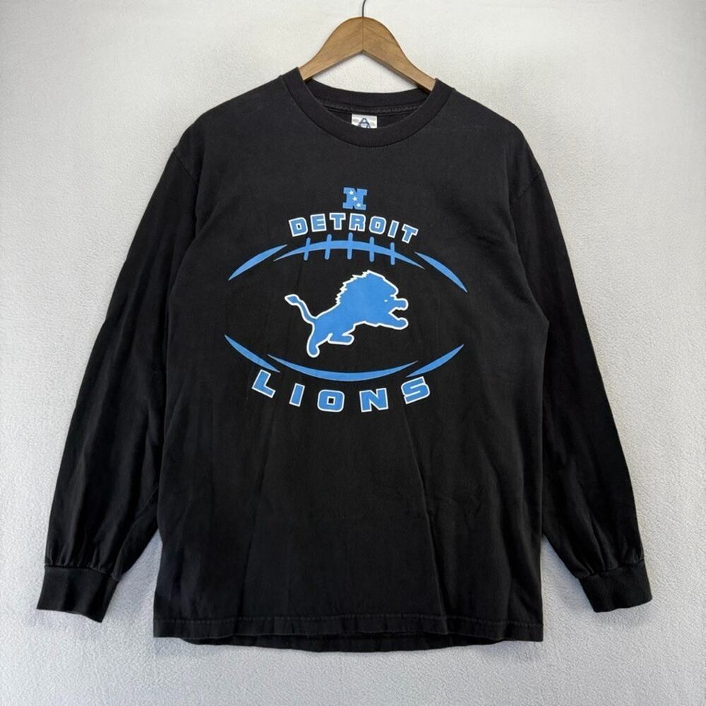 Vintage Detroit Lions Shirt Mens Large Black Retro Double Sided 2007 y2k Graphic